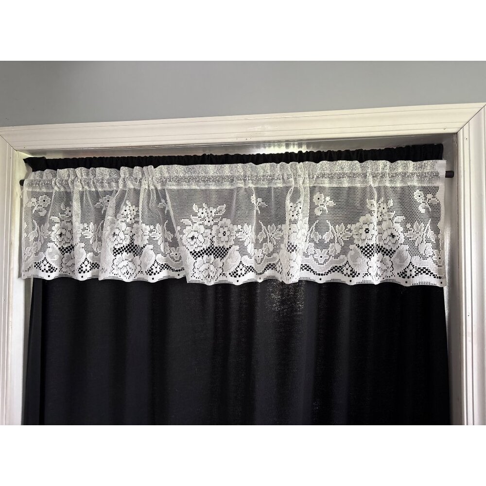 White Floral Lace Valance Curtain 11" L x 58" W